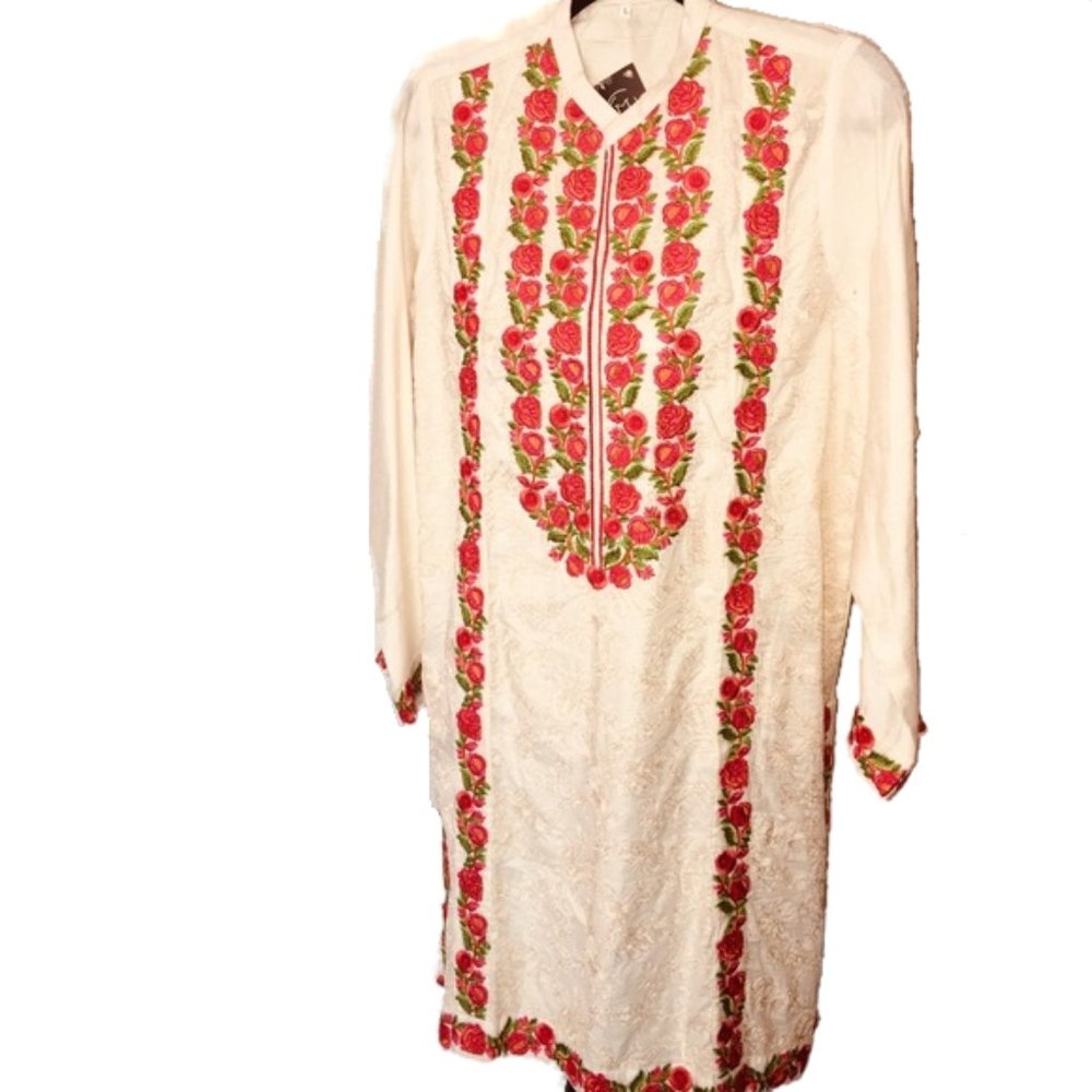 Embroidered Floral Beige shirt Large
